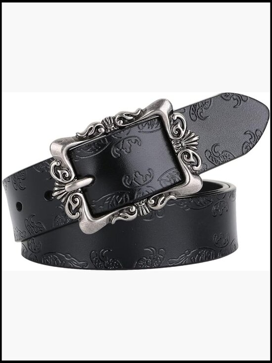 Vintage Carved Pin Buckle Leather Belt Adjustable for Jeans and Dresses main image 4